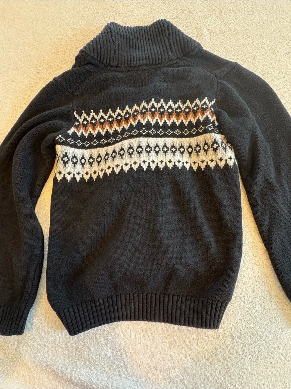 SOLD Janie and Jack Boys Black and Brown Fair Isle Shawl Collar Cardigan Size 8